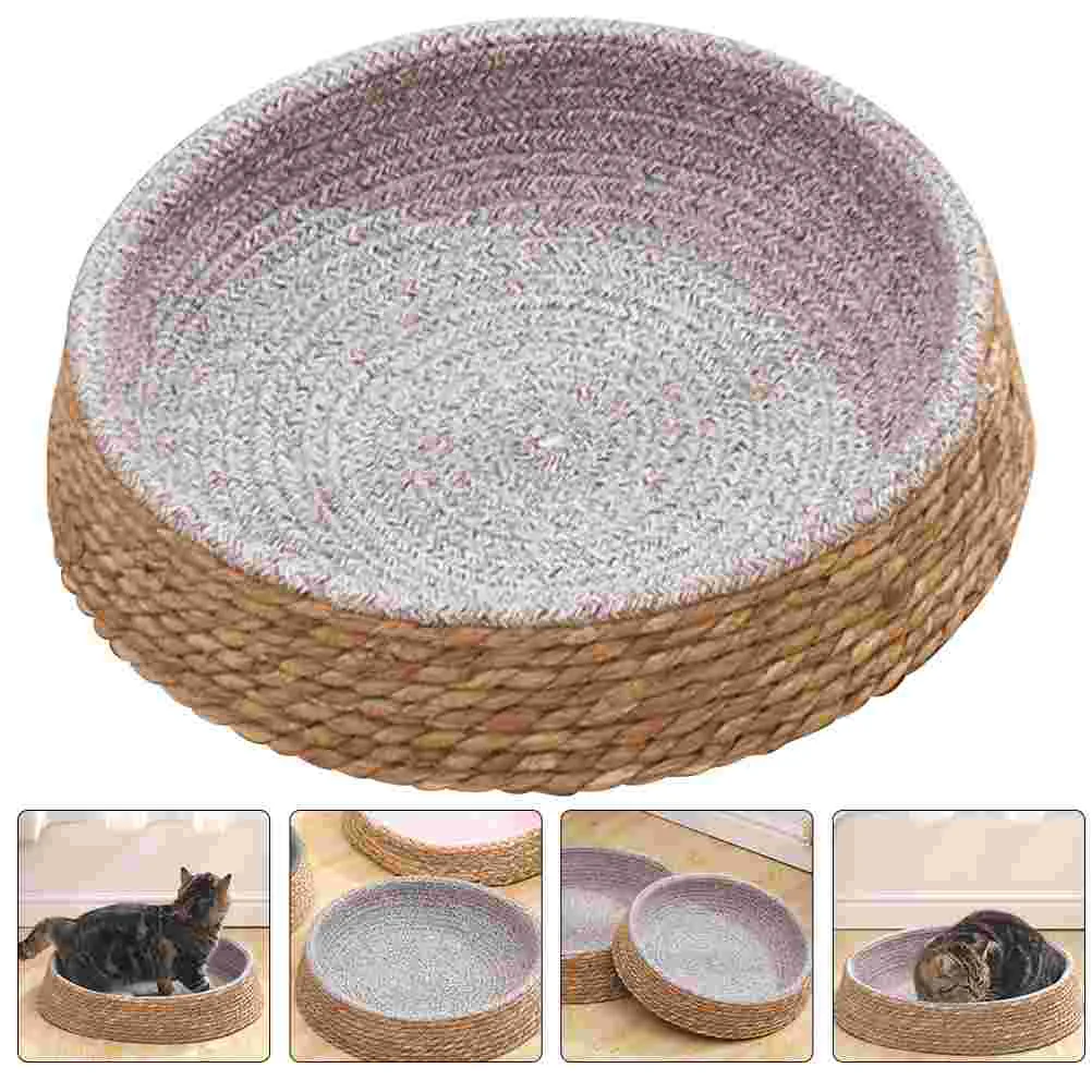 

Woven Round Puppy Kennel Home Natural Woven Kennel Dog Sleeping Nest Mat