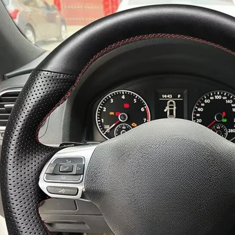 Фото Автомобильный чехол на руль, кожаная отделка, аксессуары для Golf 6 (VI) GTI MK6 2009-2014 Polo GTI Scirocco Passat CC Tiguan R-Line №2