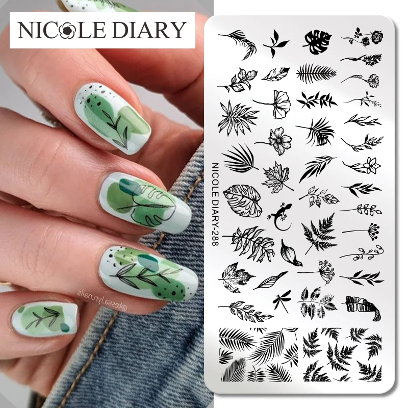 

NICOLE DIARY Leaves Flower Nail Stamping Plates Love Heart Lines Design Manicuring Nail Stamp Template Printing Stencil Tools