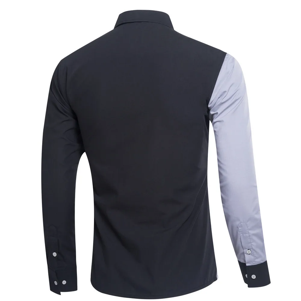 Men's Long Sleeve Contrast Color Casual Men's Shirts Men's Shirt Splicing  Fashion Standard-fit Button Down Shirts landuxiu