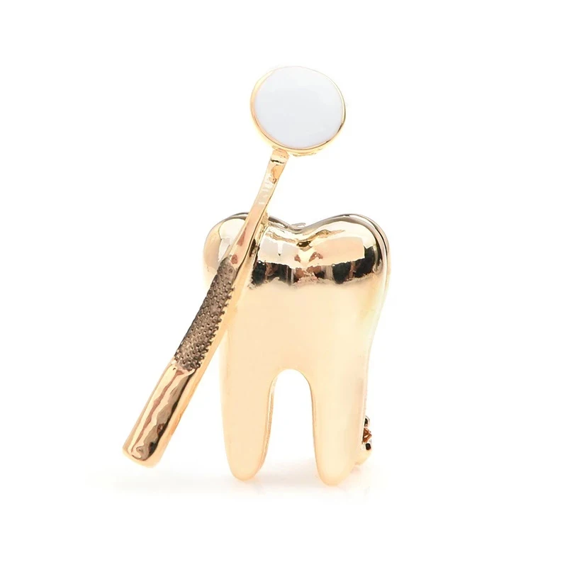 

Gold Color Dental Mirror Brooches Personality Style Doctor Dentist Brooch Pins