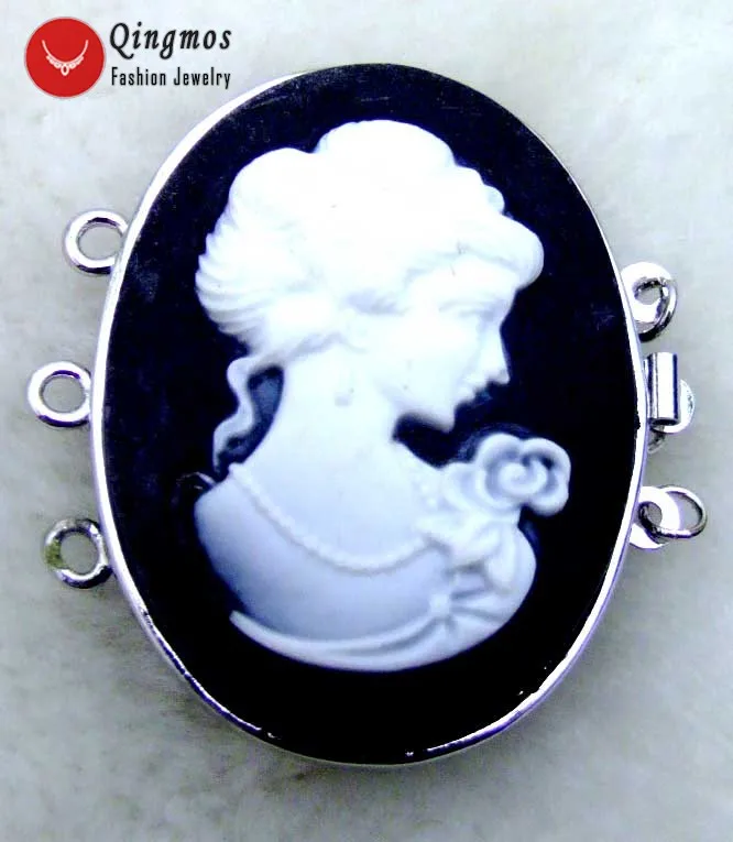 

Qingmos 30*40mm Black Oval Cameo Beauty Head Design Clasp 3 Strands Craft Clasp Accessories for Jewelry Making Necklace gp121