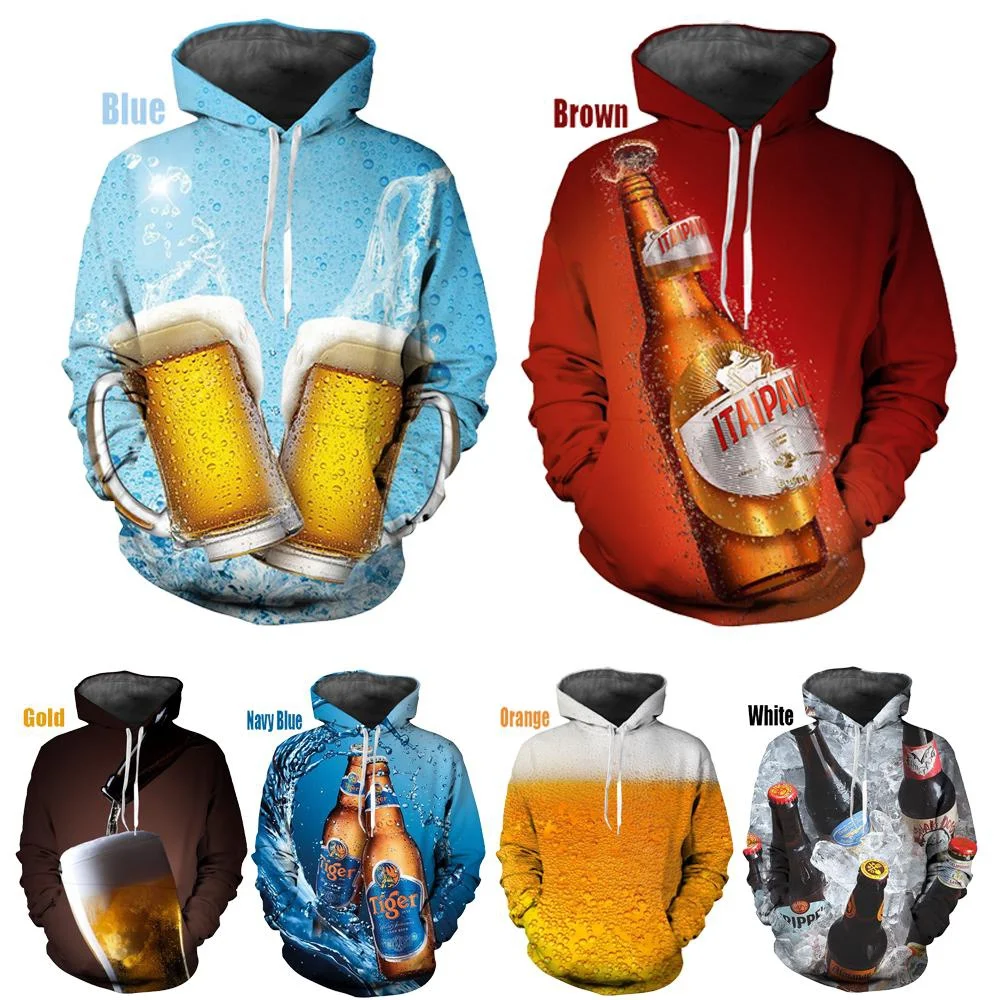 New Hot Sale 3D Printed Beer Hoodie for Men and Women 3D Printed Beer Sweatshirt Fashion Men's Casual Pullover Men's Sweatshirt
