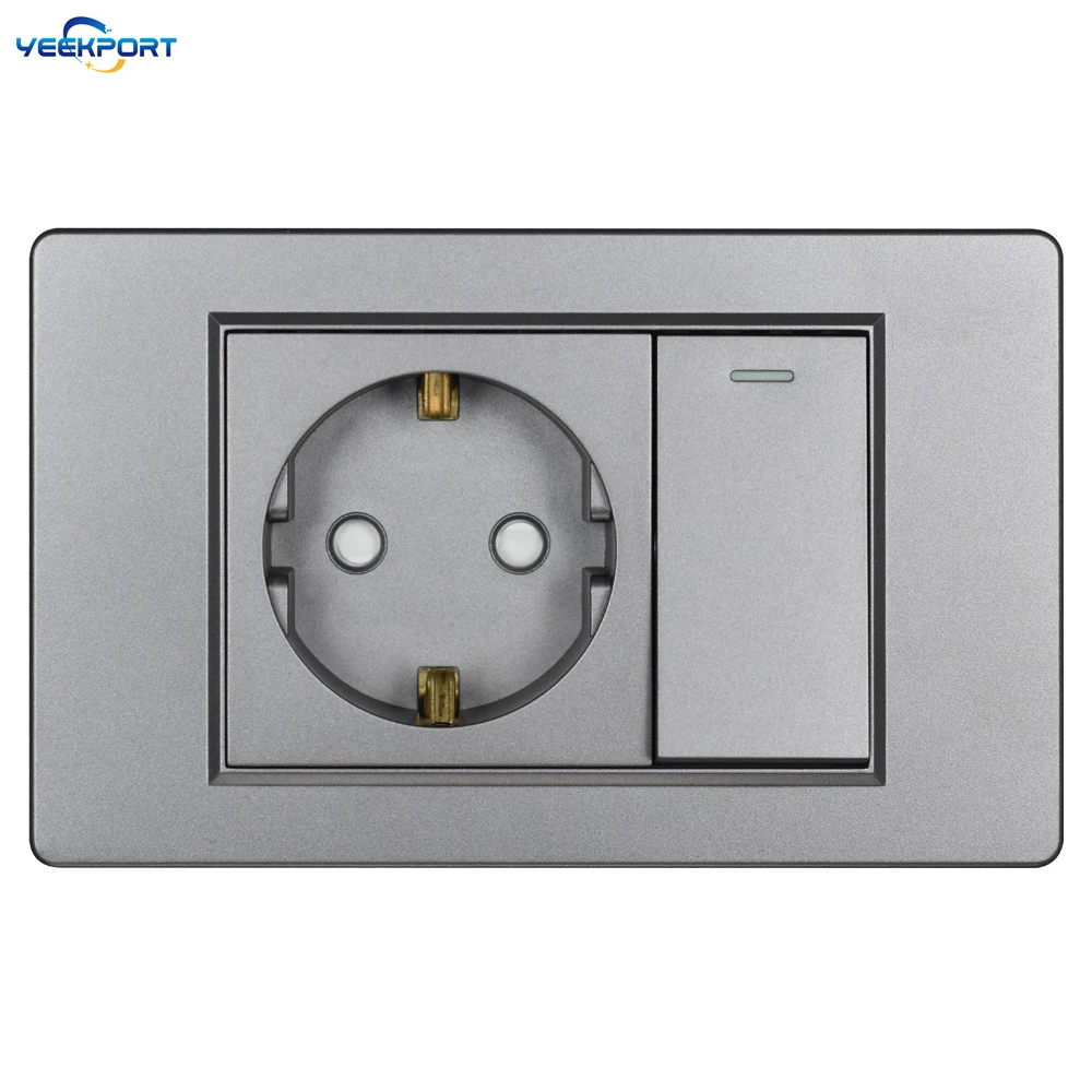 

YEEKPORT Настенная розетка с выключателем 16А серая