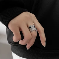 new popular irregular shape silver copper alloy open rings woman with neutral zircon ring retro ring jewelry couple rings gift