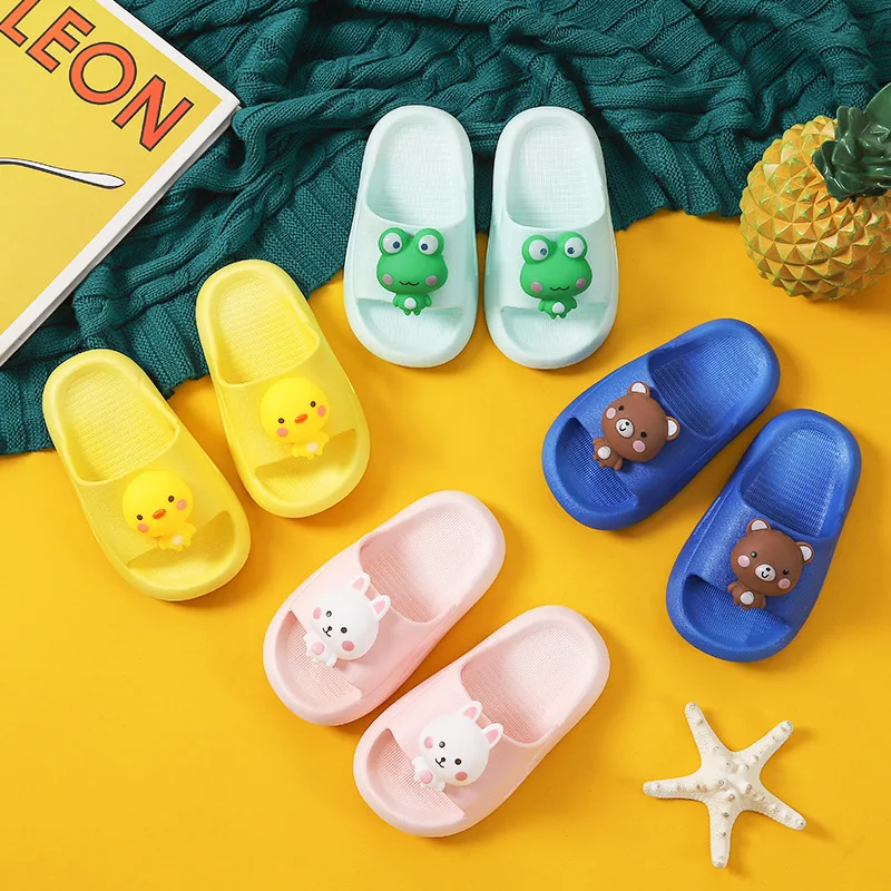 Children Slippers 2022 New Boy Girl Cute 3D Cartoon Animals Frog Little Bear Baby Outdoor Leisure Shoes Kids Non-Slip Sandals