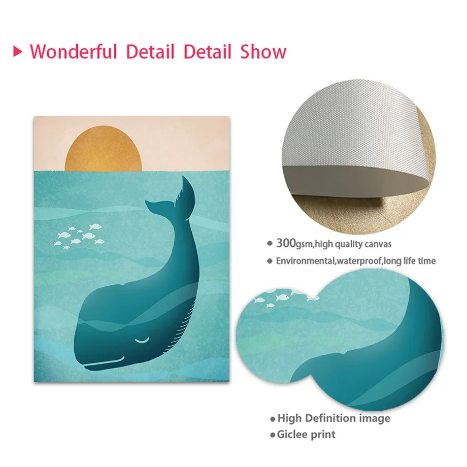 Синий океан рыба Кит маяк солнце фотообои искусство холст живопись плакаты и