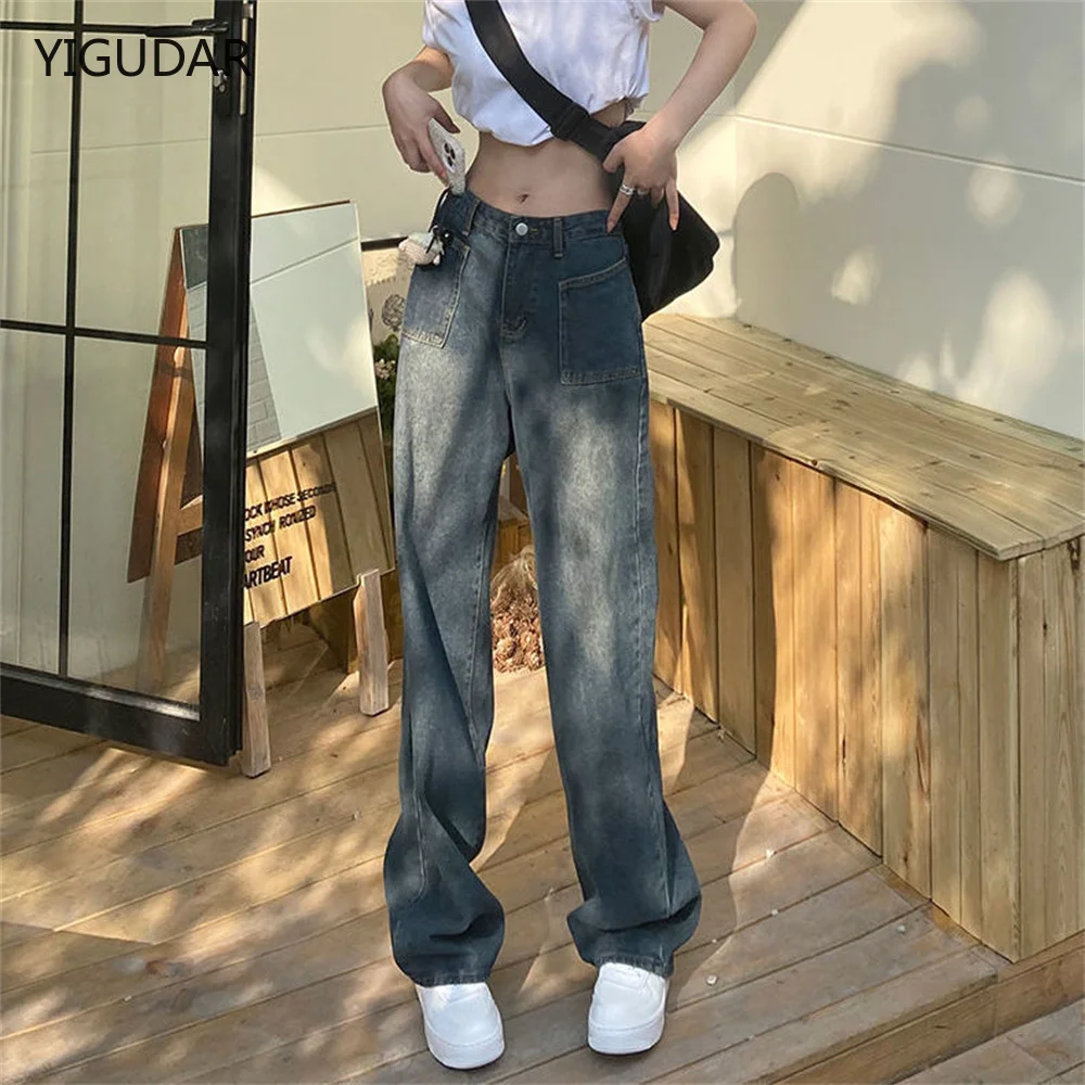 

Джинсы женские прямые мешковатые, с завышенной талией, винтажные, в Корейском стиле