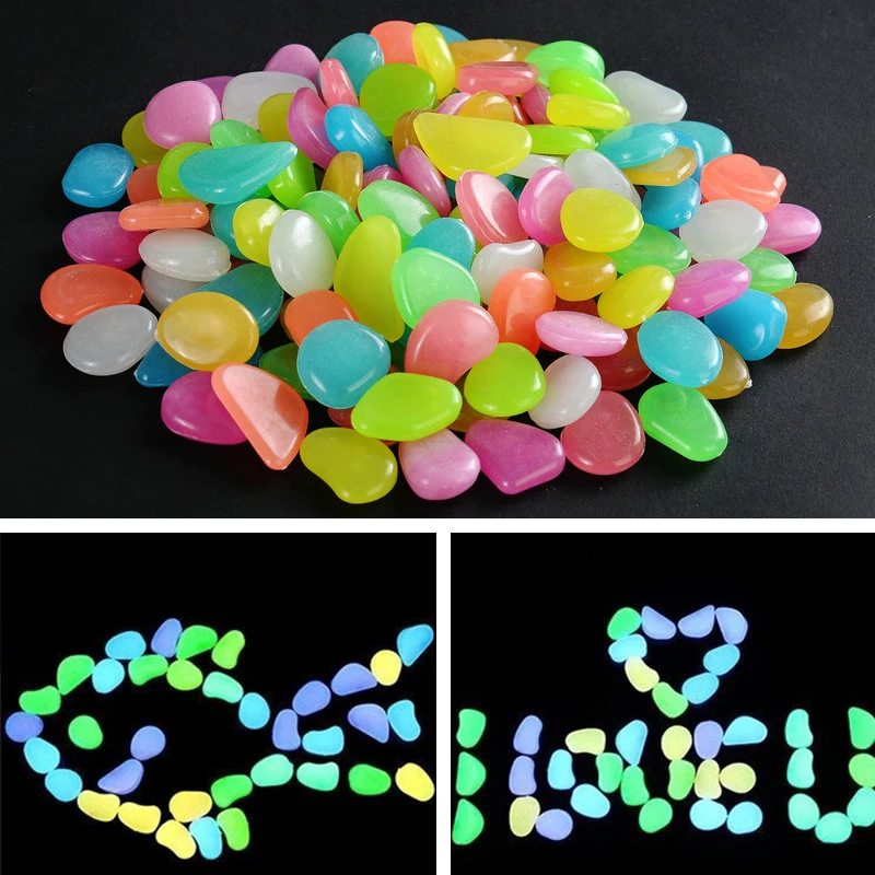 

100 шт., светящиеся в темноте камни для украшения сада