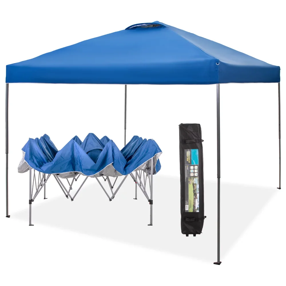10x10ft Pop-up Canopy Tent Straight Legs Instant Canopy for Outside with Wheeled Bag - Blue