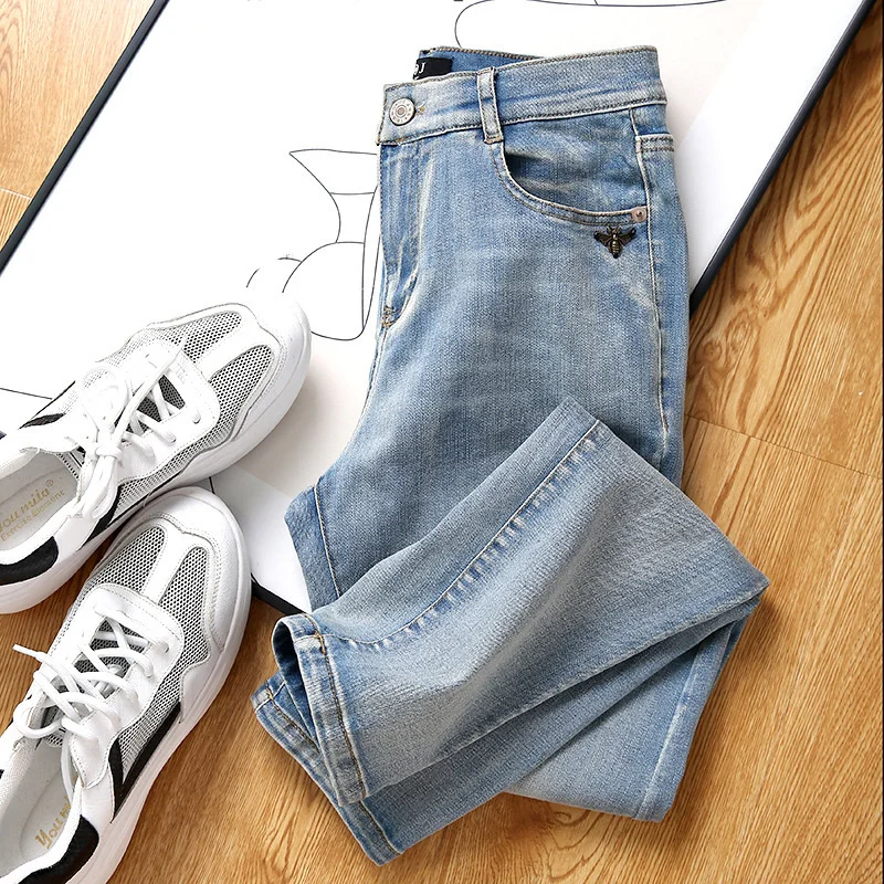 

High Quality Women's Hole Washed Cotton Jeans 2022 spring autumn streetwear straight denim pants femme pantalones de mujer K149
