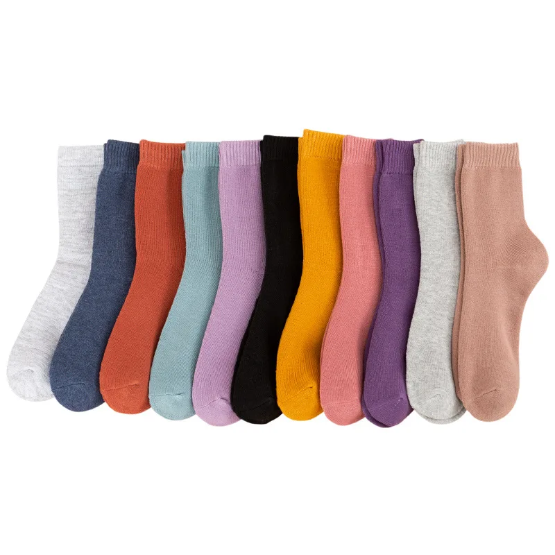 5 pairs of women's winter cotton socks Plush thickened warm towel socks solid color adult breathable medium tube terry socks
