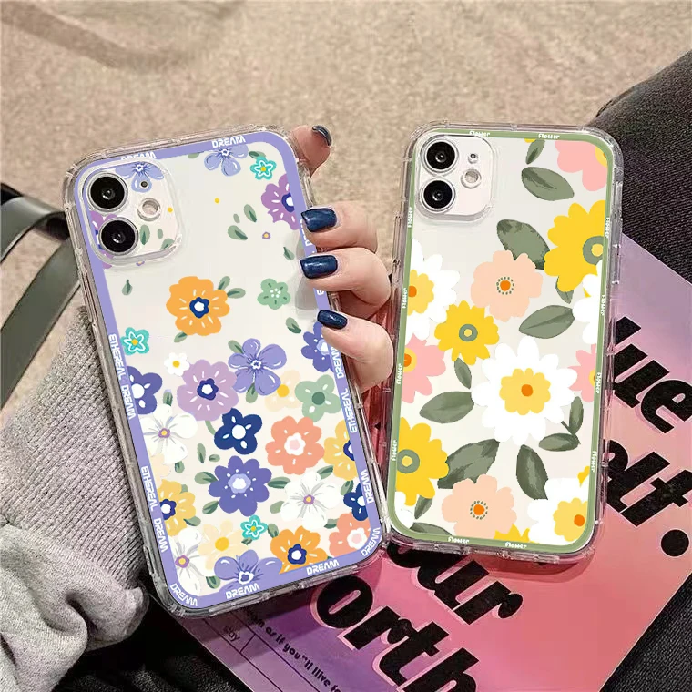 

Painting Colour Flowers For iPhone 13 12 11 Pro 12 13 Mini X XR XS Max 6 6S 7 8 Plus SE2020 Clear Phone Case Liquid Silicon