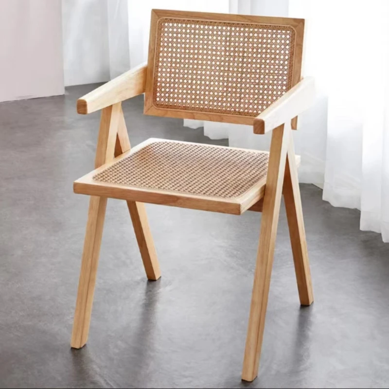 

Nordic Solid Wood Wicker Chair with Backrest Armrest for Hotels Study Room Balcony Lounge Chairs Comfort Breathable Single Chair
