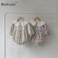 rinilucia summer new baby girl%e2%80%99s casual long sleeve peter pan collar romper cotton floral print fashion jumpsuits infant clothes