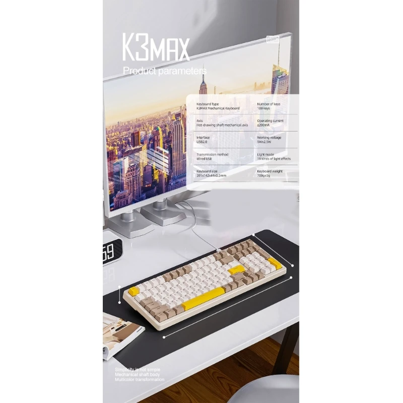 

2023 New K3MAX RGB Mechanical Keyboard Hot Swap 100Keys Gaming Keyboard Gasket Construction Red/Blue