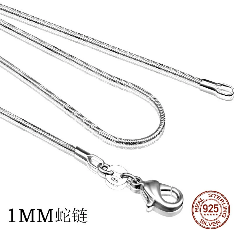 

925 sterling silver necklace women, silver fashion jewelry Snake Chain 1mm Necklace 16 18 20 22 24"