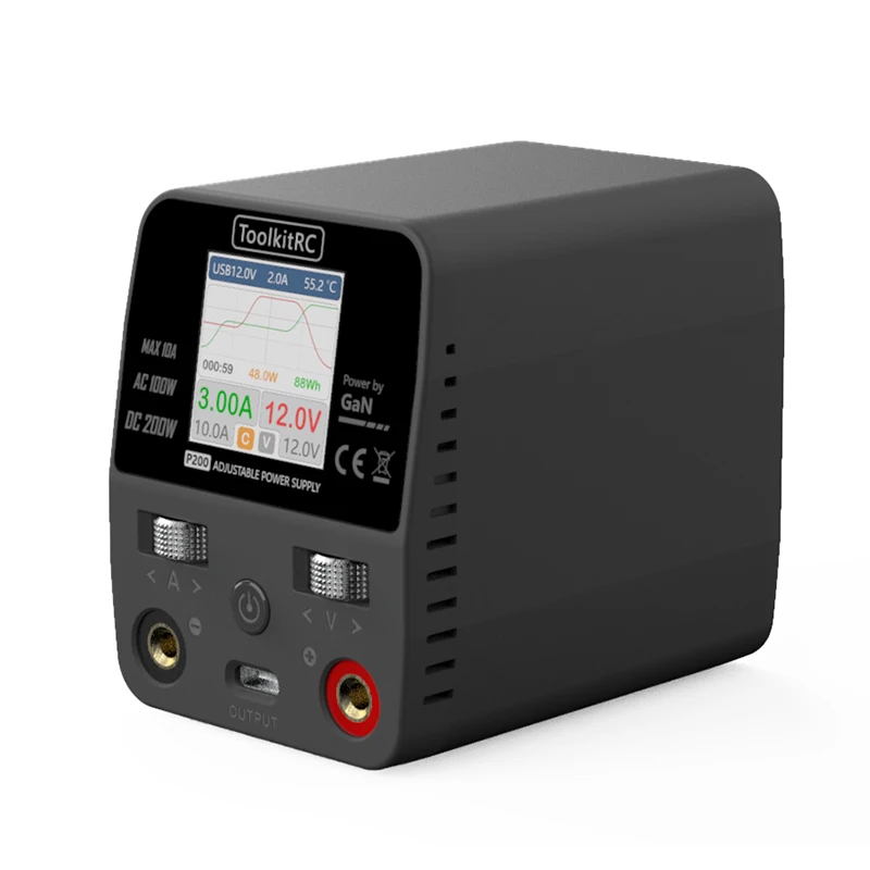 Новый ToolkitRC P200 Mini 30 в AC100W DC200W 10A GaN Регулируемый Настольный мини-источник питания USB