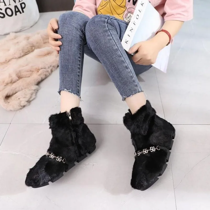 Женские модные зимние ботинки на низком каблуке новые с круглой головкой