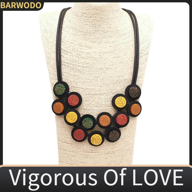 

BARWODO Handmade Necklace For Women Wooden Pendant Silicone Choker Jewelry Vintage Gothic Accessories Statement Necklace Gift
