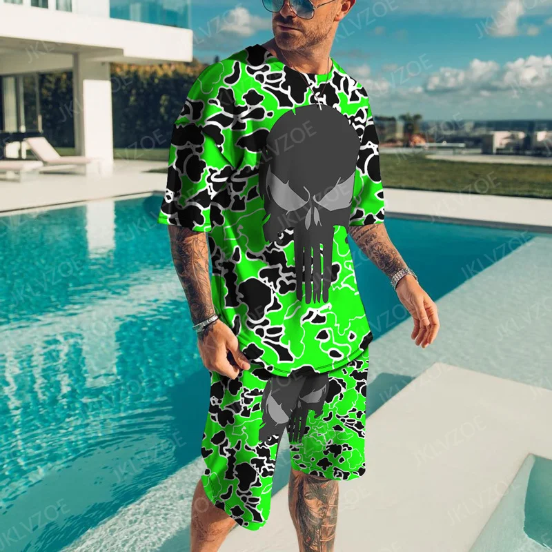 2023 Skeleton Series Men's Suit Sports Jogging Fear T-shirt Sportswear suit 3D printed Breathable Casual 2-piece Suit Men Summer