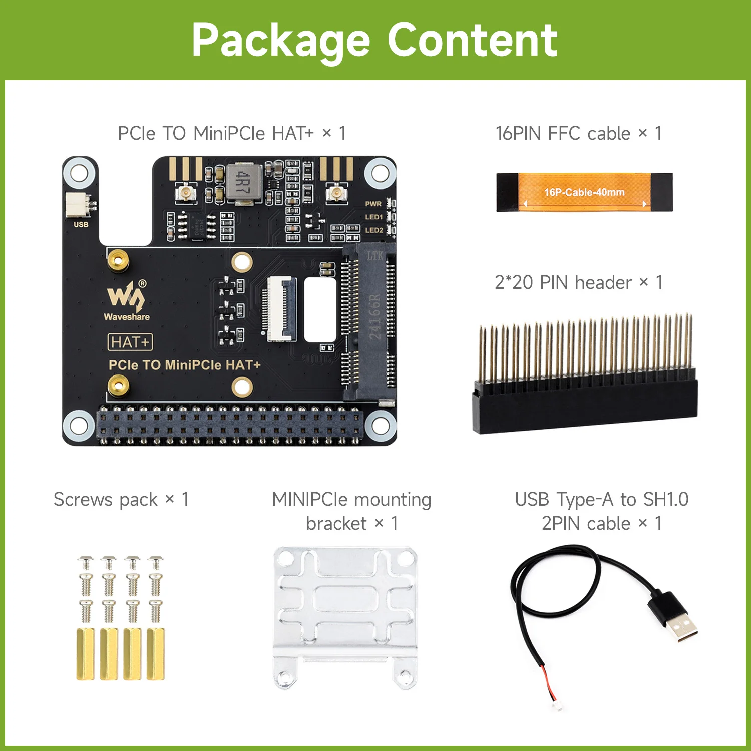 Фото Адаптер Waveshare PCIe TO MiniPCIe для Raspberry Pi 5, совместимый с беспроводным ночиком MiniPCIe, без драйверов, Plug and Play №1