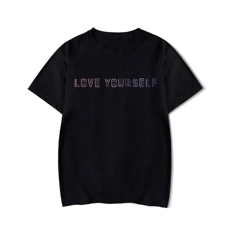 

Футболка женская с коротким рукавом, Повседневная рубашка в стиле K-POP, топ с принтом love yourself, одежда в стиле Харадзюку, на лето