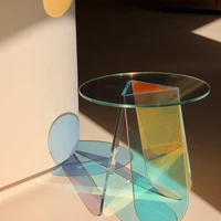 nordic transparent acrylic table simple mini side table colorful laser round coffee table bedroom bedside living room furniture