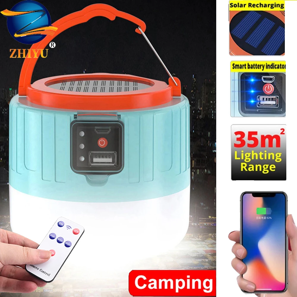 

LED Solar Lamp IP6 Waterproof USB Charging Remote Control Tent Lamp Energy Saving Night Light for Outdoor Camping Power Bank