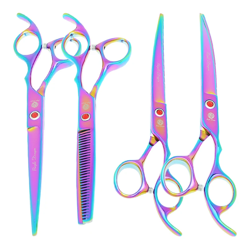 

7 inch Purple Dragon Pet Grooming Scissors Dog Cat Hair Thinning Hairdressing Shears Curved Cutting Clipper Haircut Tool B0017B
