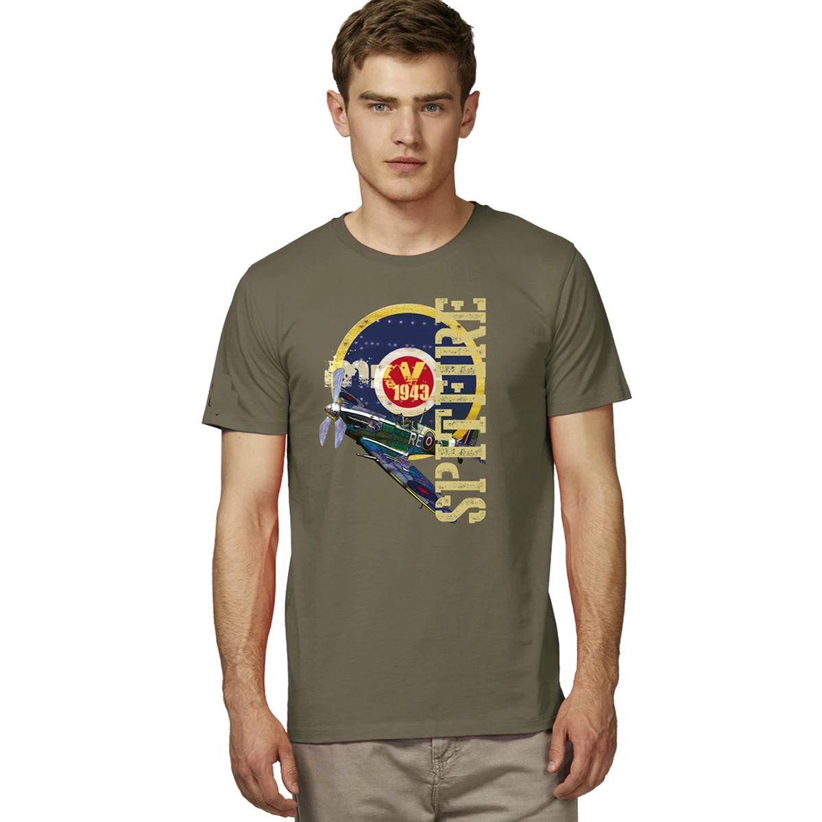 

WWII RAF Supermarine Spitfire Mk V Fighter Aircraft T Shirt. New 100% Cotton Short Sleeve O-Neck T-shirt Casual Mens Top