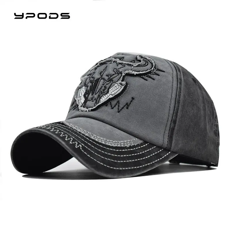 

New High-grade Pure Cotton Wash Coating Baseball Cap Cow Head Embroidered Hat Word Sunshade Hats for Men