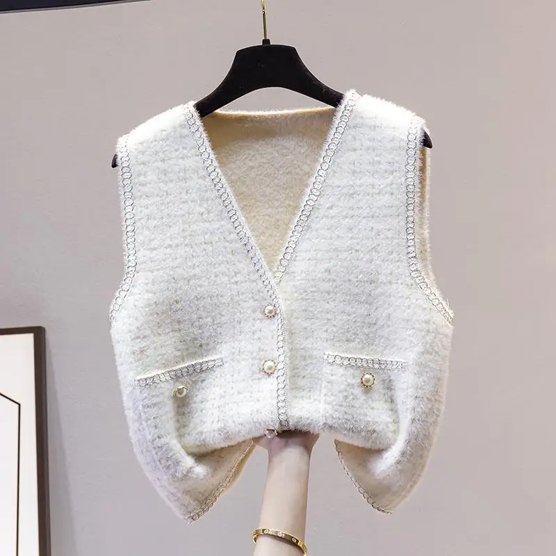 

New 2023 Fashion Women Sweater Vest Women Sleeveless Knitwear Designer Pockets V-neck Fashion Clothes Aesthetics for Women V139