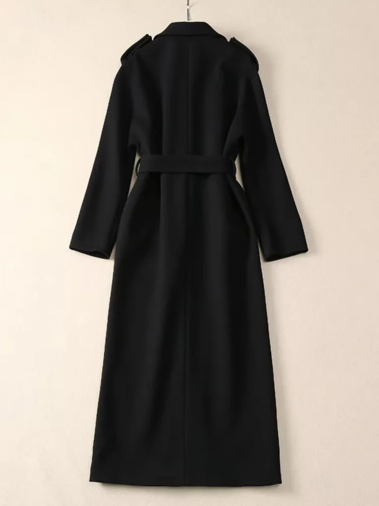 LGRQ элегантное женское винтажное шерстяное пальто с отложным воротником и