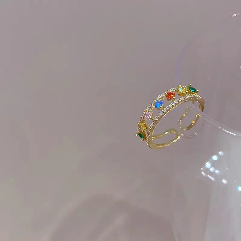 

Minar 2022 Trendy Multicolor CZ Cubic Zirconia Charm Ring for Women Gold Color Copper Hollow Out Opening Finger Rings Jewellery