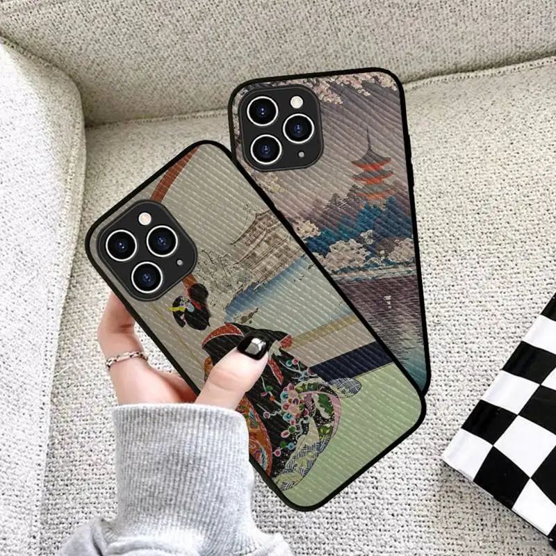 

RuiCaiCa Japanese style Art painting Phone Case Hard Leather Case for iPhone 11 12 13 Mini Pro Max 8 7 Plus SE 2020 X XR XS