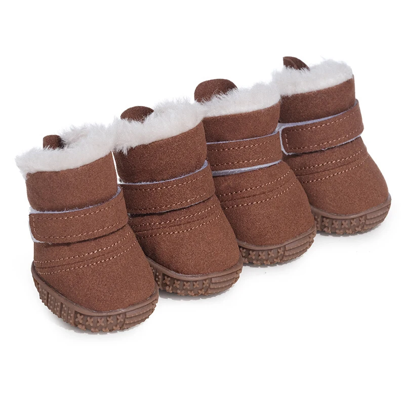 

4PCS/Set Snow Boots for Small Dogs Waterproof Suede Sherpa Lined Warm Winter Pet Dog Shoes Adjustable Anti-Slip Puppy Booties