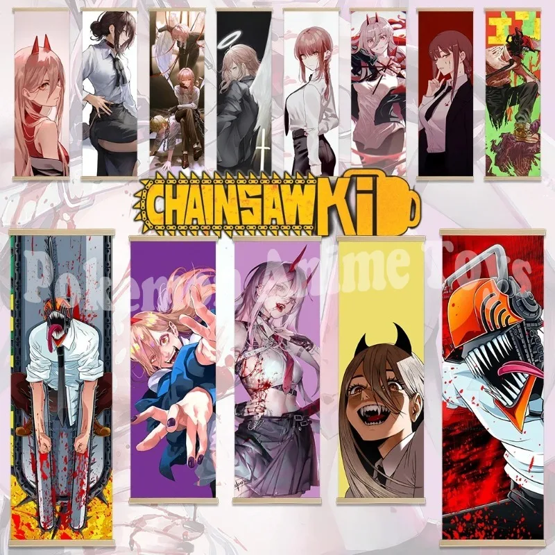 Фото Chainsaw Man Anime Poster Wooden-framed Scroll Painting HD Quality Wall Art Retro Posters for Home Room Wall Decor №1