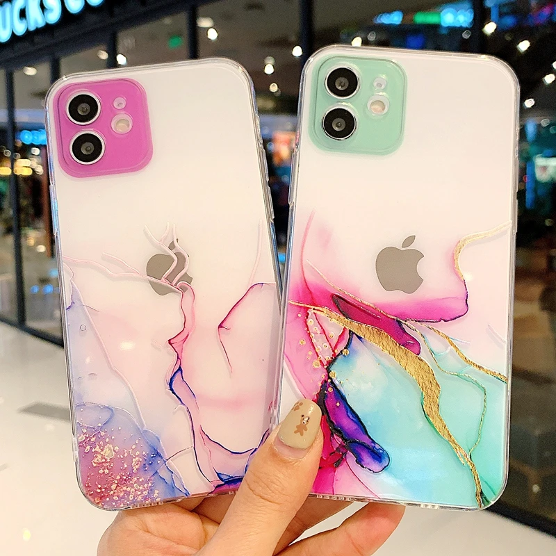 

Soft Watercolor Painting Phone Case For iPhone 11 12 13 Pro Max XS X XR 7 8 Plus SE 2020 Mini Transparent Bumper Back Cover