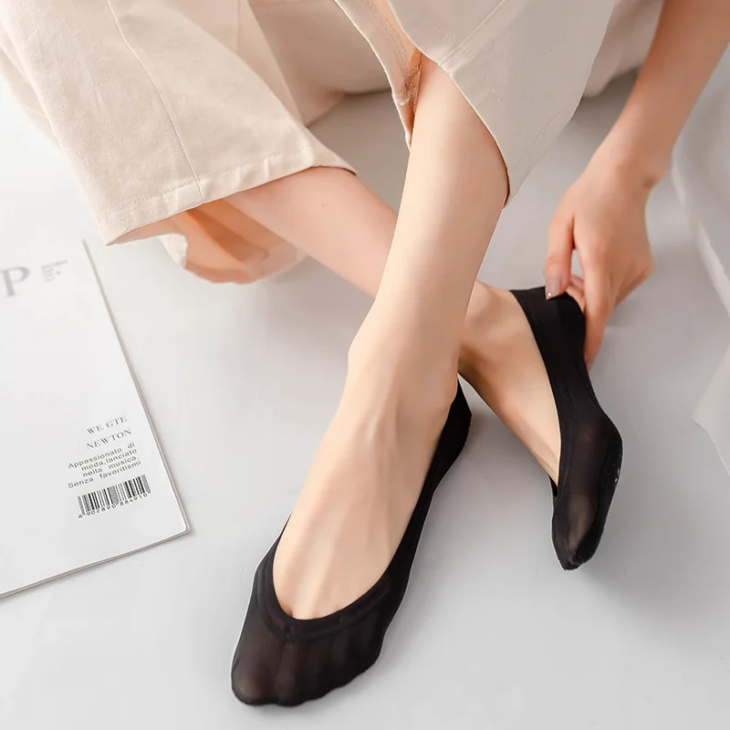 5Pairs Ultra-thin Women Socks Silicone Anti-slip Invisible No Show Sock Summer Breathable Sock Ice Silk Low Cut Boat Socks