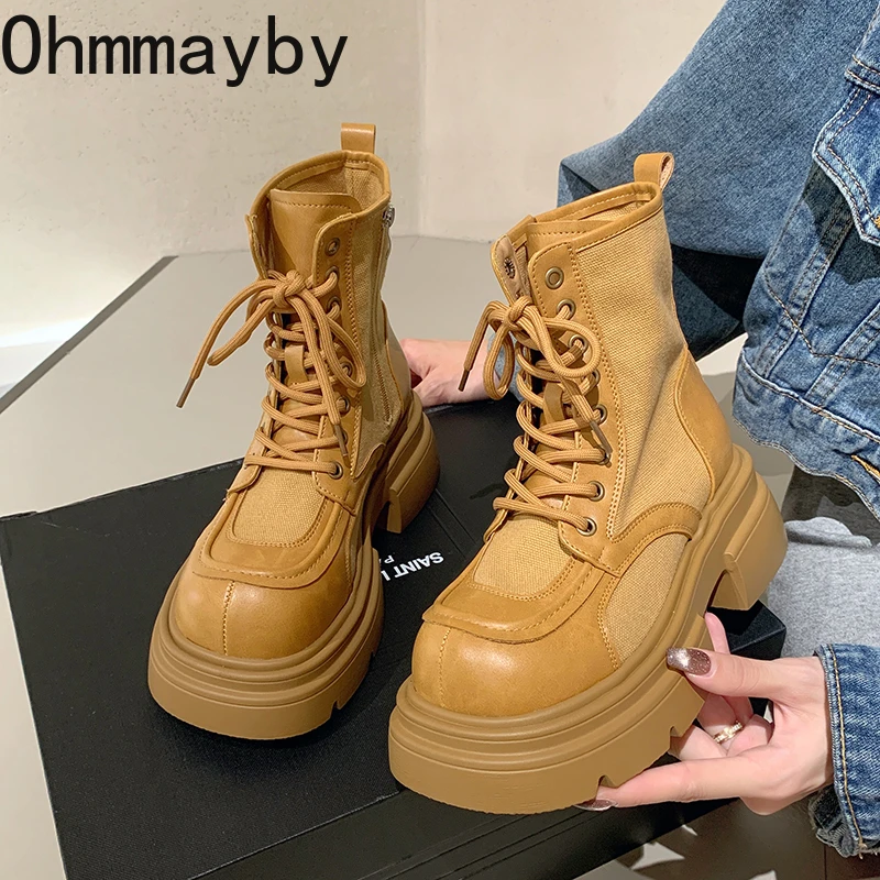 

Winter Ankle Boots Women Shoes Fashion Lace Up Thick Bottom Shoes Ladies Street Style Motorcycle Bootties