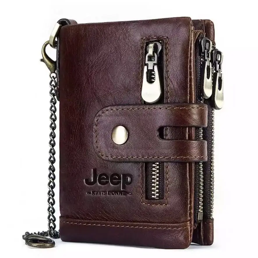 

Мужской кожаный кошелек RFIDF, сумка из матовой воловьей кожи с отделением для карт и пряжкой, дизайн с двойной молнией, короткий кошелек для м...