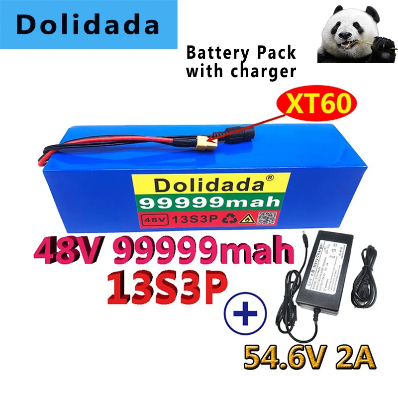 

48 В, 99999 мАч, 1000 Вт, 13S3P, XT60, 48 В, комплект литий-ионный батарей 99999 мАч для электрического велосипеда 54,6 в, скутера с BMS + зарядным устройством
