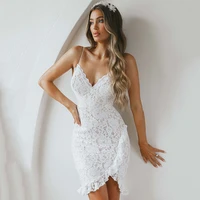 adln spaghetti straps sexy lace mini wedding dresses sheath beach birldal gown short bride dress vestido de curto