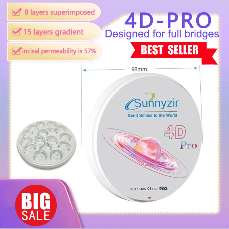 Sunnyzir 4D Pro Multilayer Zirconia Disc 4D Plus 98x16mm Cad Cam Zirconia Dental Materials