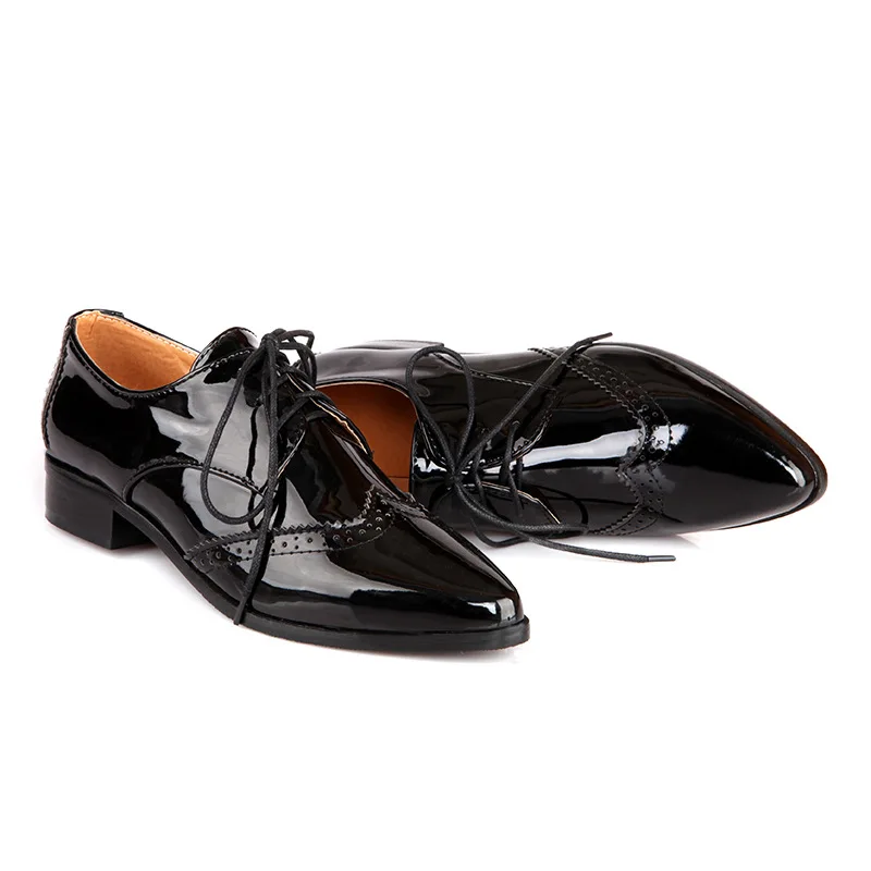 Балетки женские из лакированной кожи туфли-оксфорды на низком каблуке