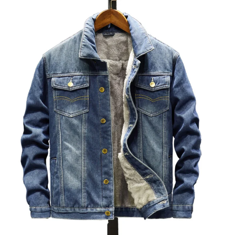 

Men Light Blue Winter Jean Jackets Outerwear Warm Denim Coats New Men Large Size Wool Liner Thicker Winter Denim Jackets Size6XL