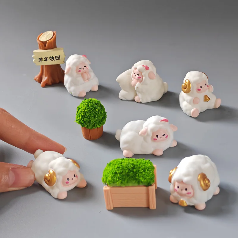 9 шт. 2024 мультяшная овечья фигурка семейная сделай сам пейзаж домашний милый