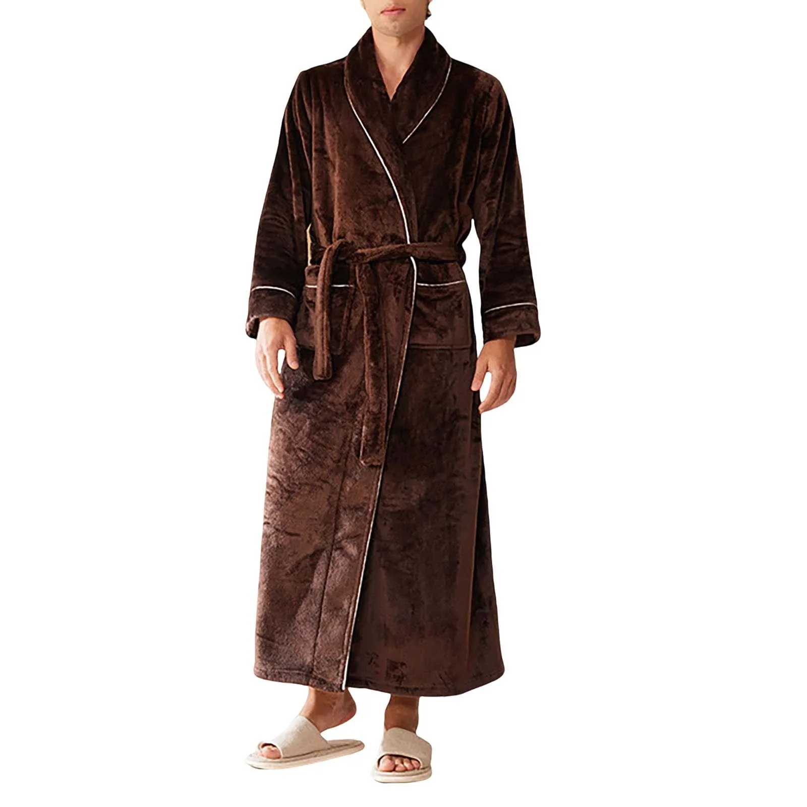 Мужской халат тонкий мягкий с длинными рукавами и капюшоном одежда для сна на