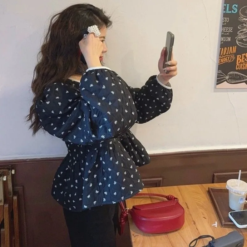 Kimutomo женские парки с милым бантом и круглым вырезом контрастного цвета свободные